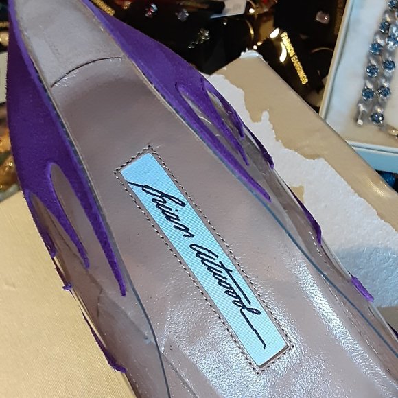 BRIAN ATWOOD PURPLE SUEDE LUCITE SHOES EURO 37 WOMANS HEELS - Picture 5 of 6